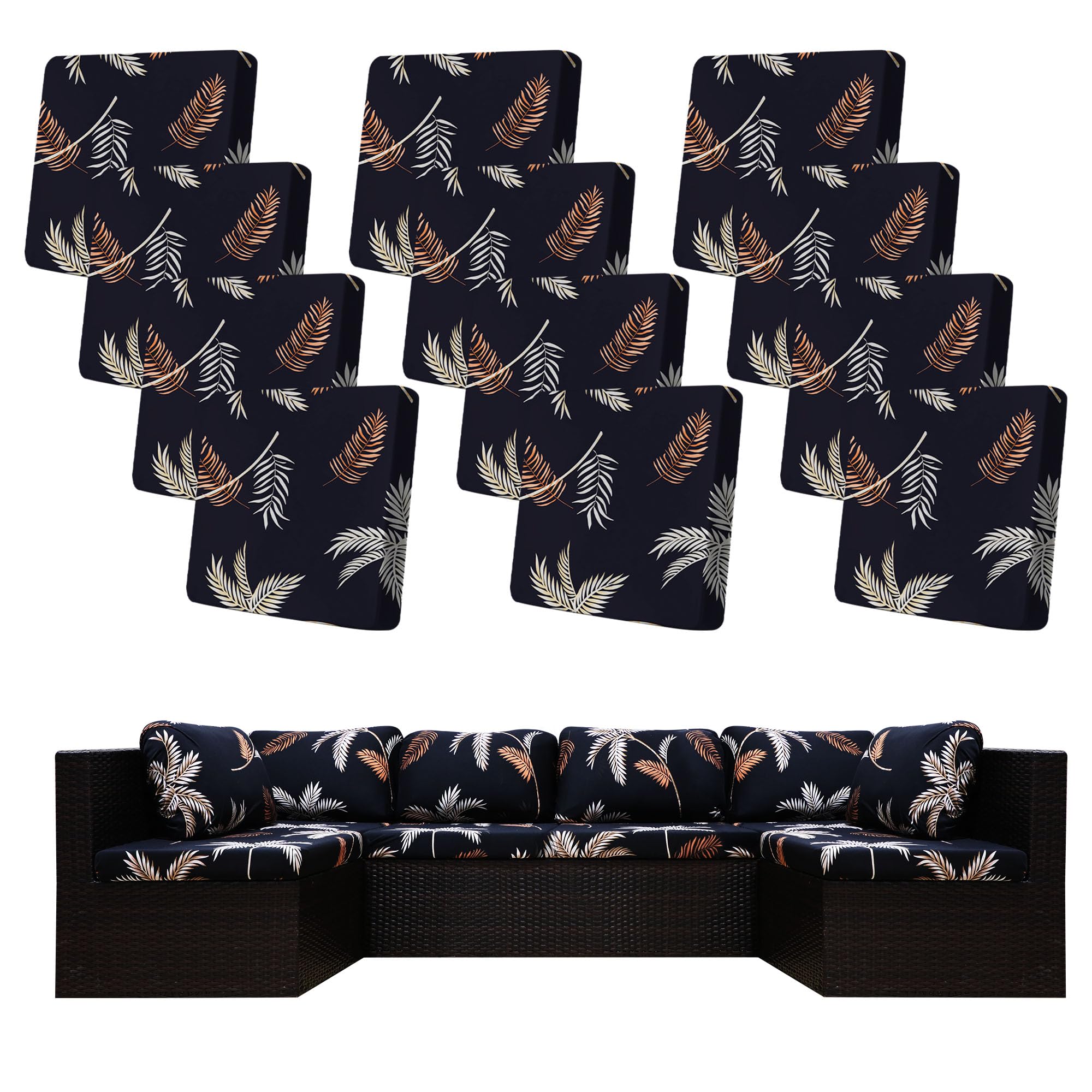BIETYONE 12pc stretch patio cushion covers fitted on a sofa cushions for easy refresh