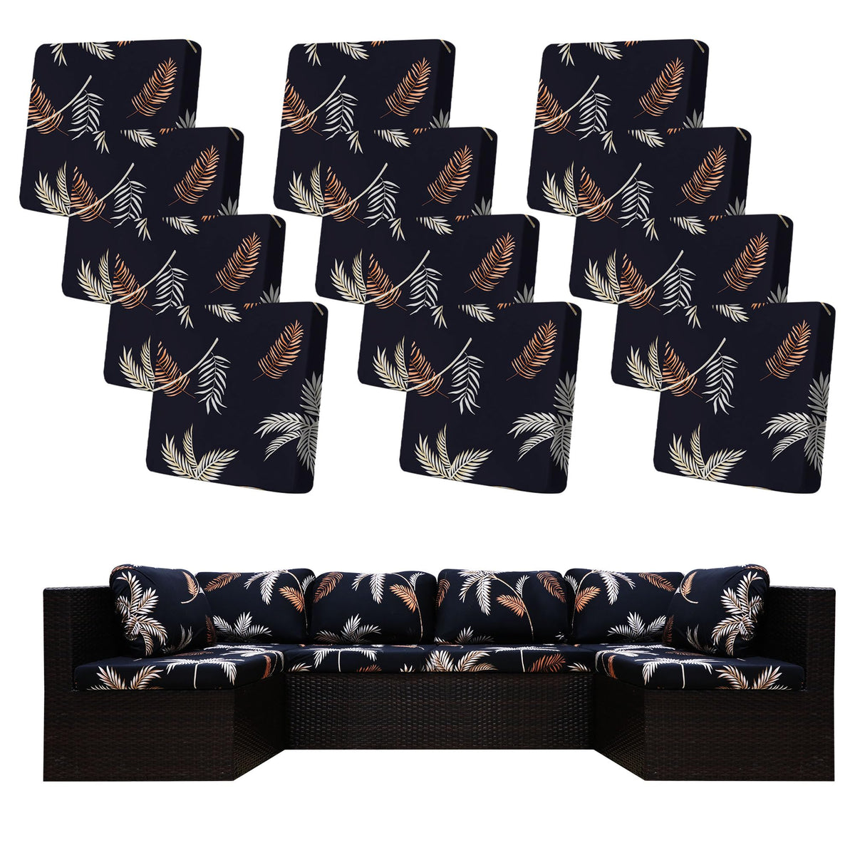 BIETYONE 12pc stretch patio cushion covers fitted on a sofa cushions for easy refresh