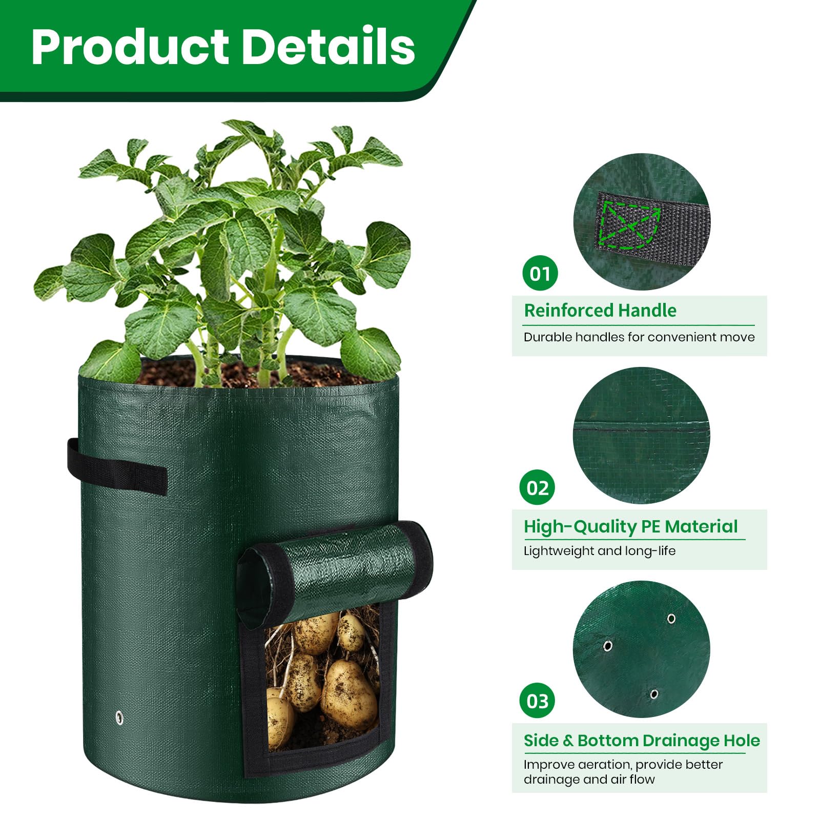 BIJOKETTEN 10gal grow bag bottom drainage for moisture control.
