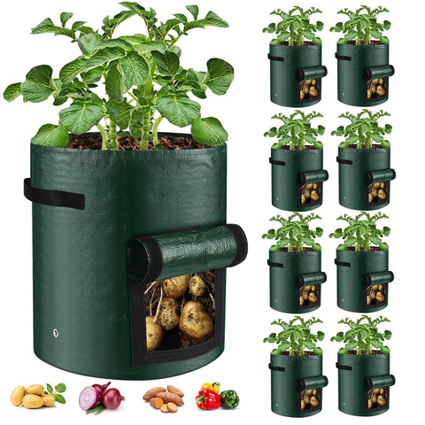 BIJOKETTEN 10gal grow bag side handle for easy patio transport.