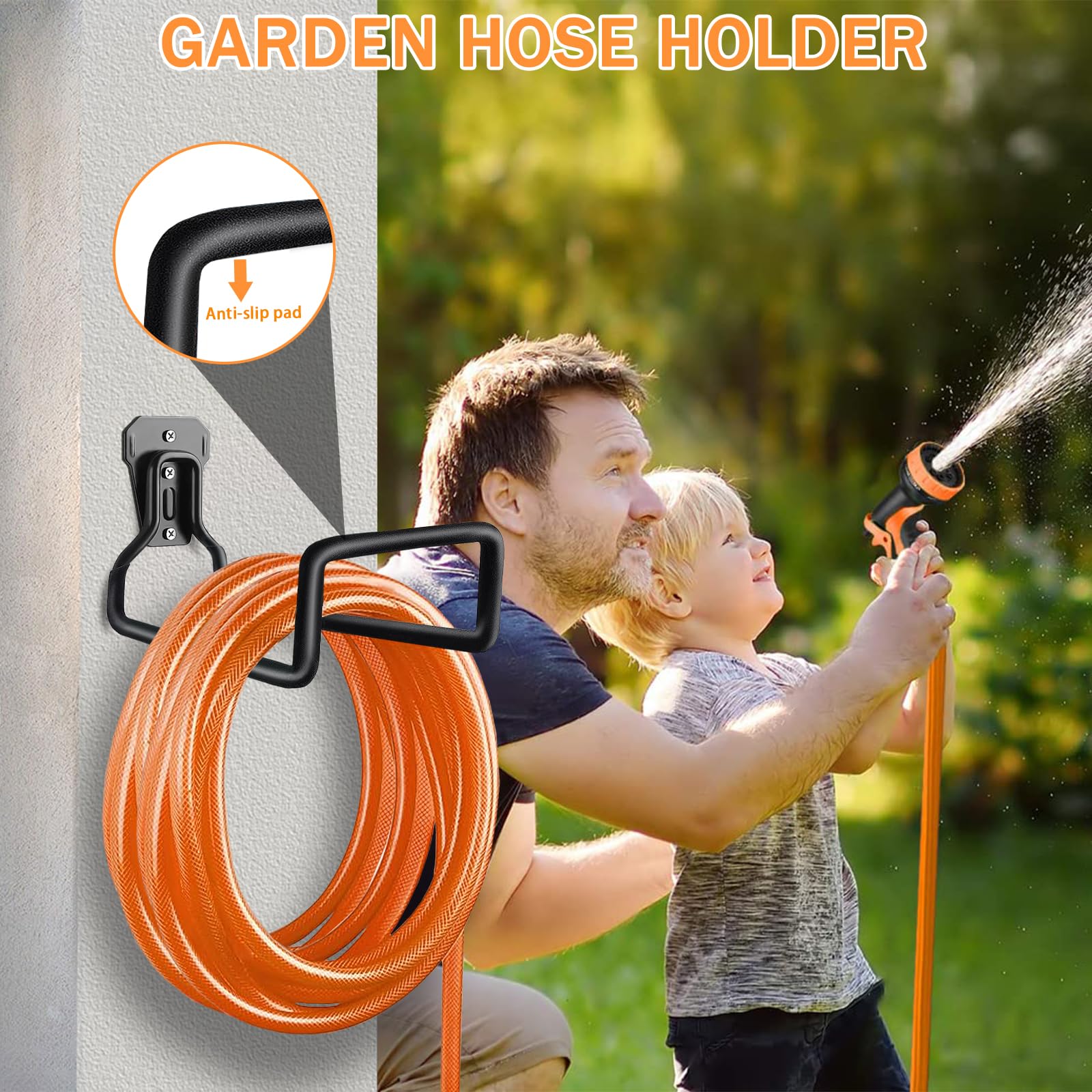 BIJOKETTEN storage rack for hoses and towels in a compact wall setup.