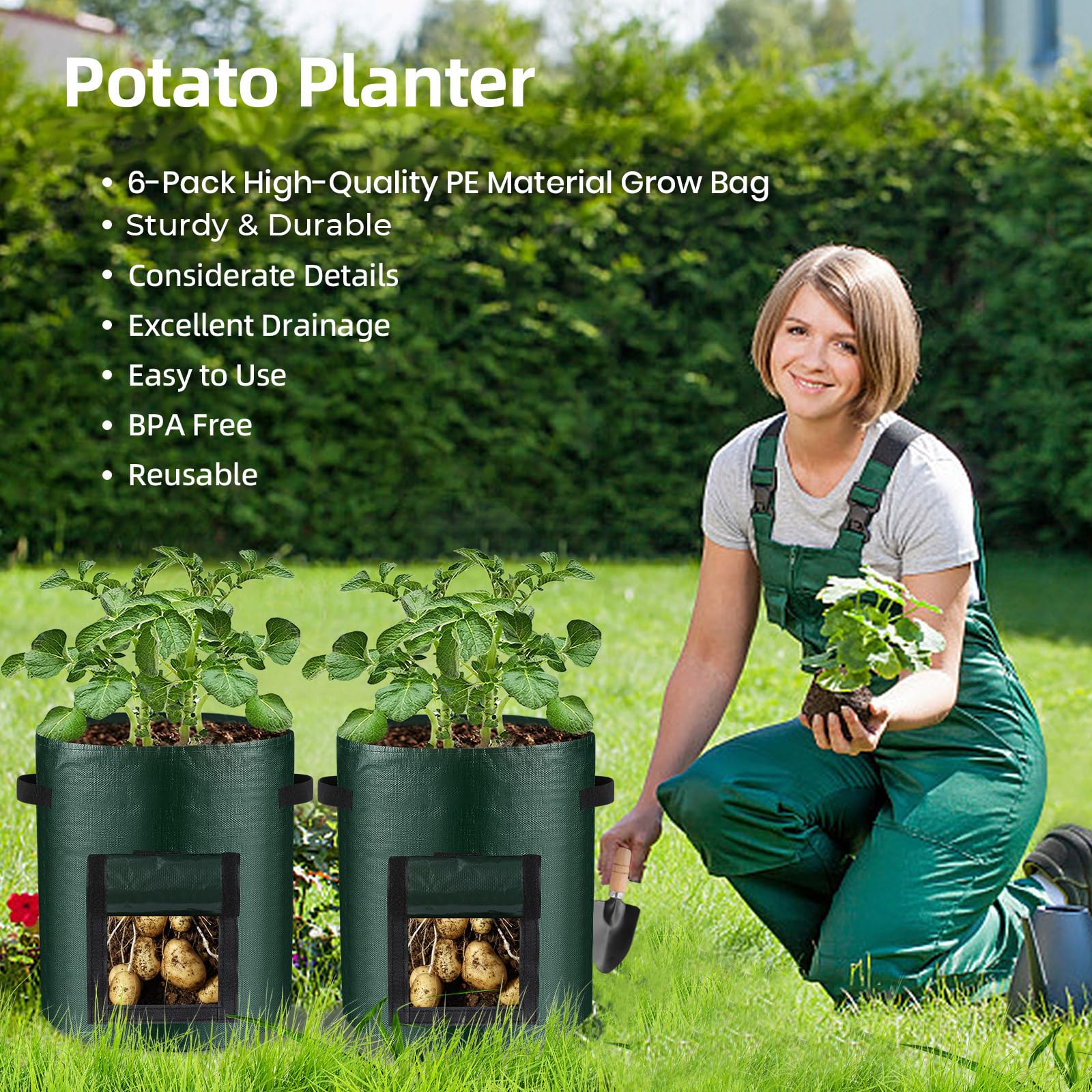 BIJOKETTEN harvest-ready potato grow bags in a practical setup.