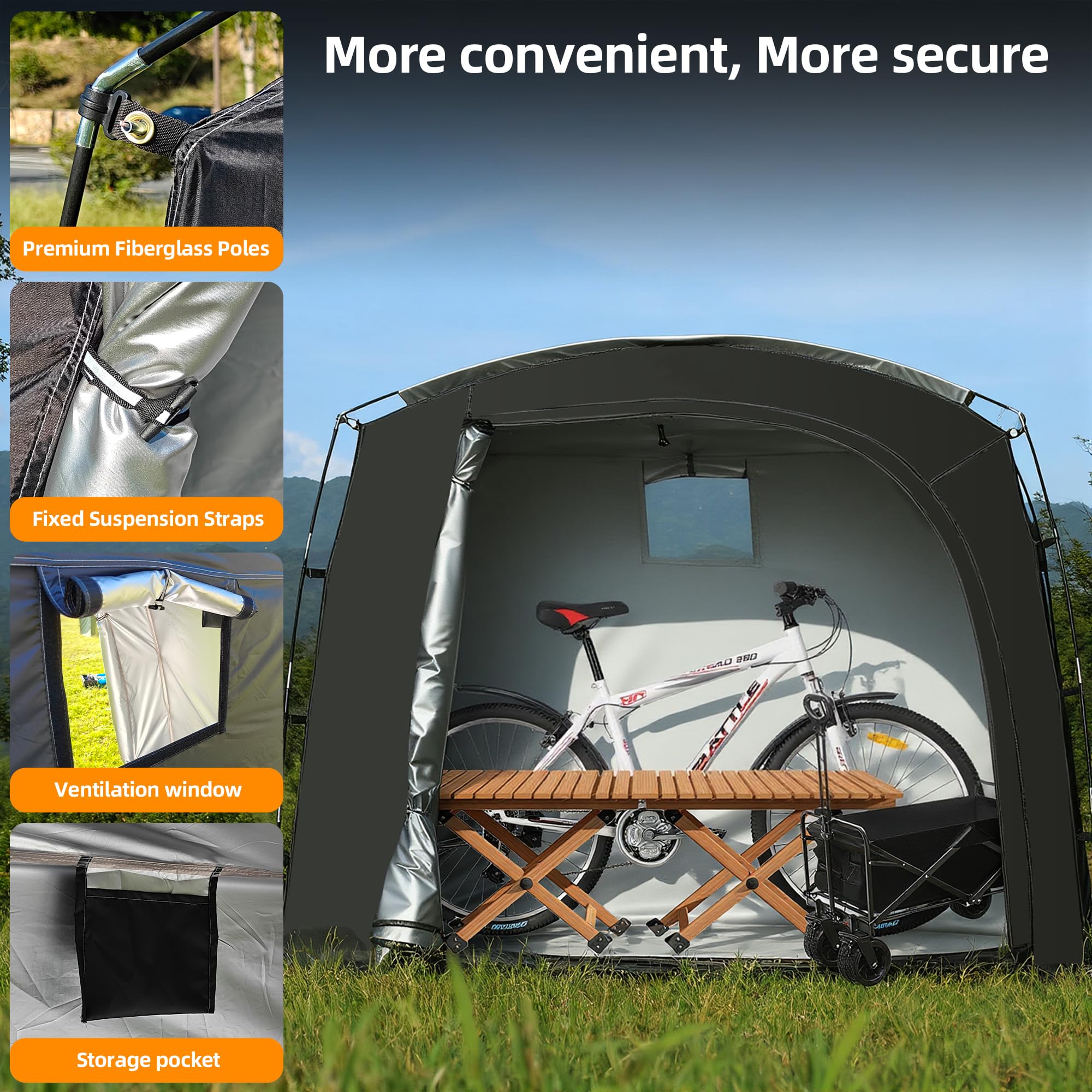 Compact carry bag and folded Bike Tent for easy transport.