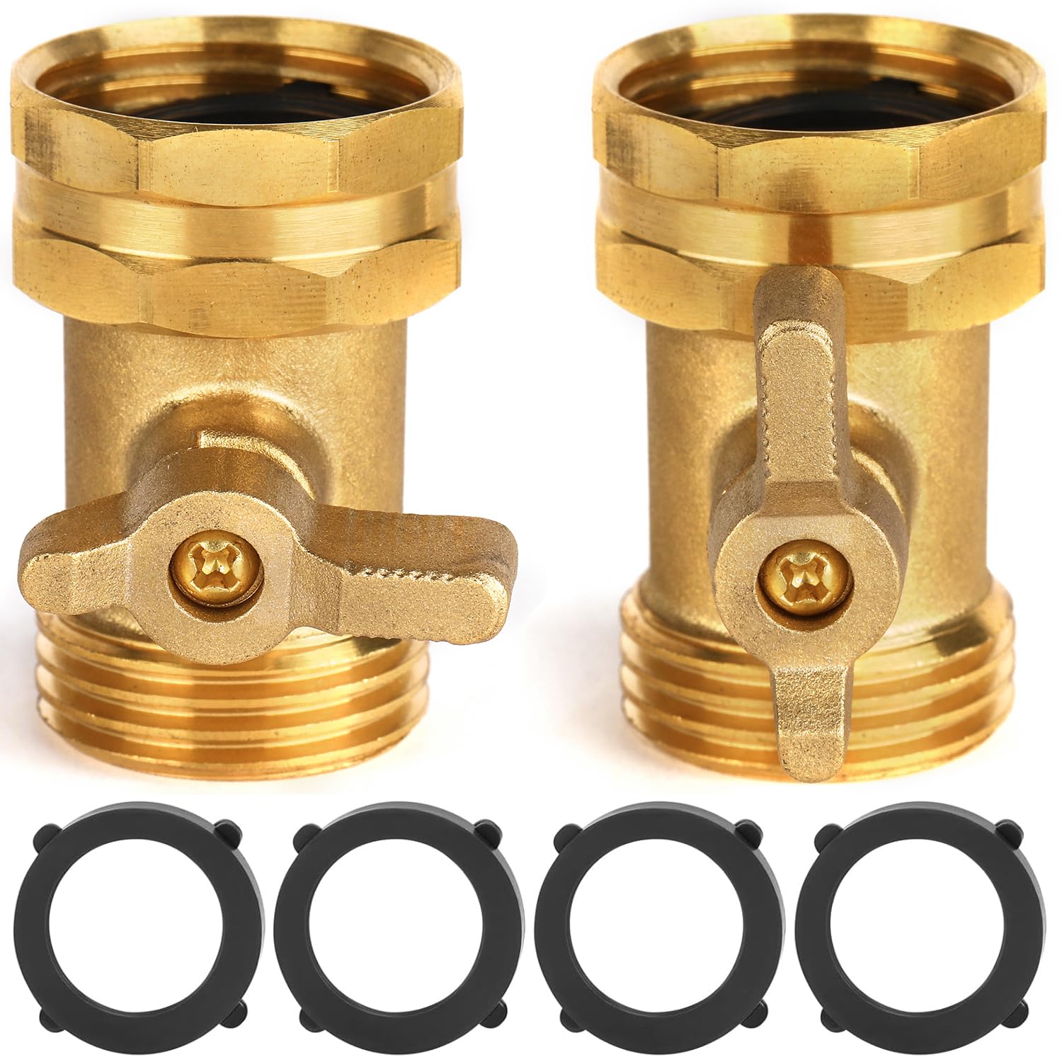 Bilal 2-pack garden hose shut-off valve close-up showing extended handle for smooth flow control