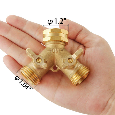 BILAL solid brass faucet splitter with two outlets for simultaneous watering.