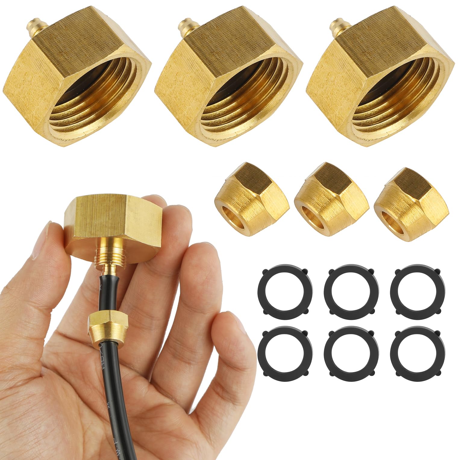 BILAL brass hose adapter 34fem to 14 tubing close-up shows durable brass construction.