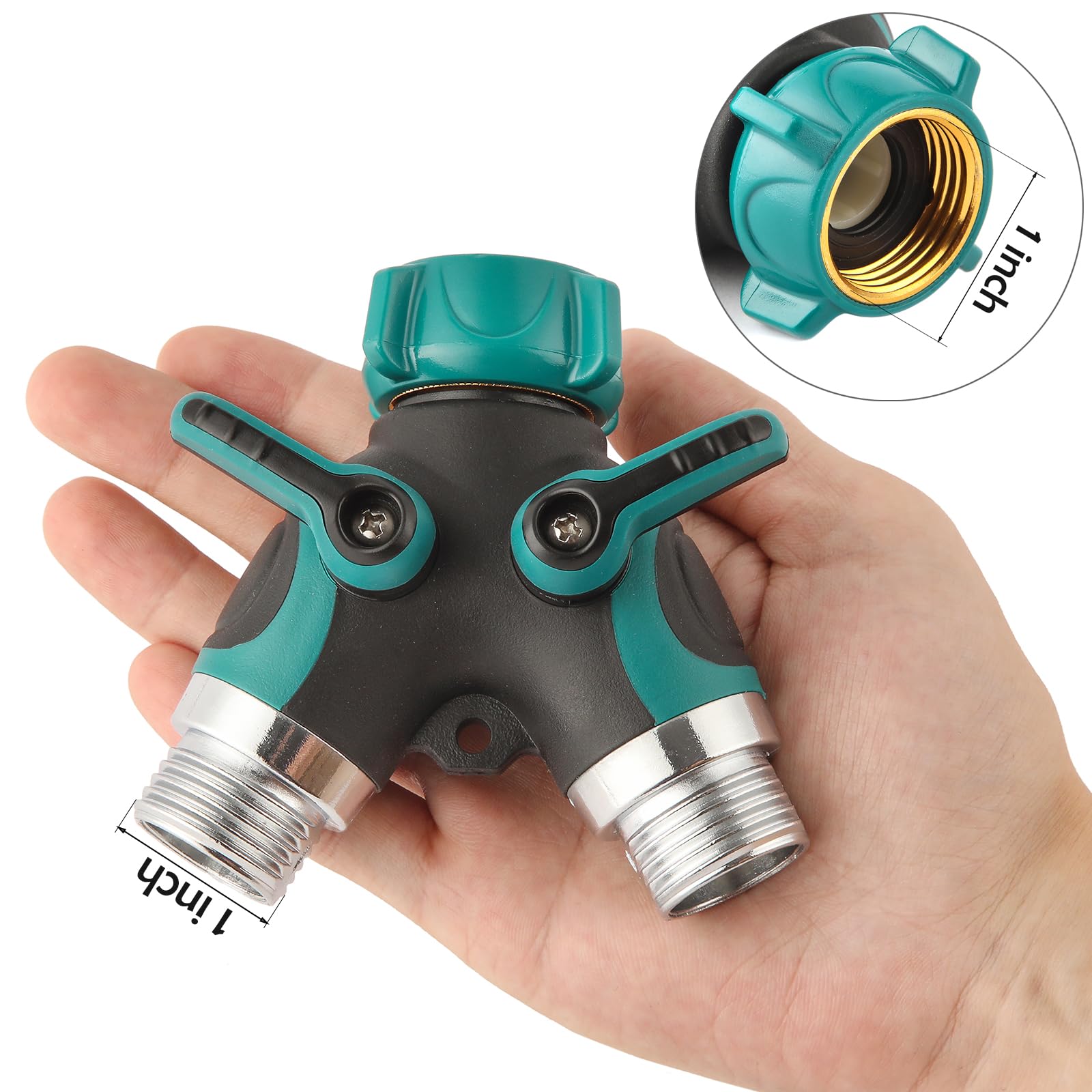 Bilal faucet splitter with high-volume valves for strong two-way flow.
