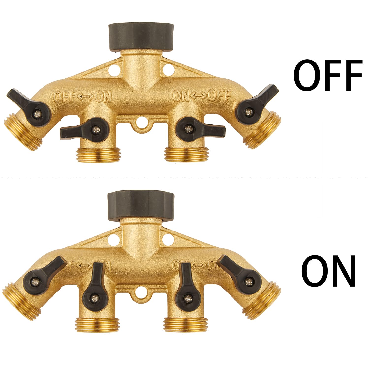 Bilal hose splitter connection closeup highlights standard 3/4 inch fittings with seal rings.