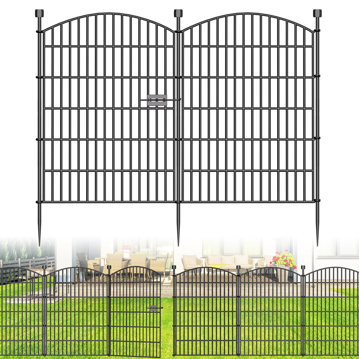 Bilibompa 10-panel no-dig garden fence with gate for quick setup and protection.