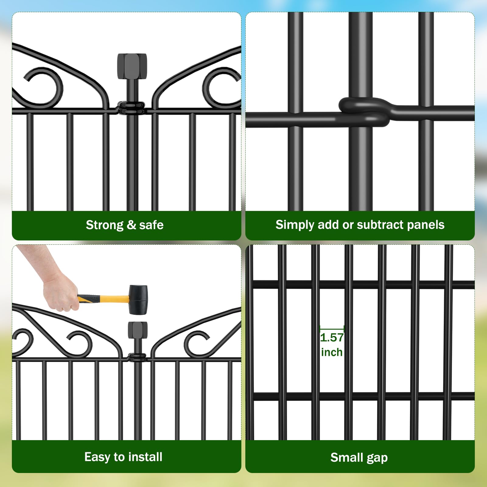 Decorative black arch design enhances walkways and garden borders.