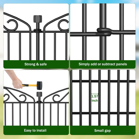 Decorative black arch design enhances walkways and garden borders.