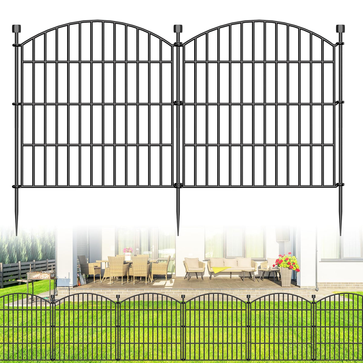 Bilibompa no-dig fence panels safeguard flower beds with a sturdy 10-foot border.