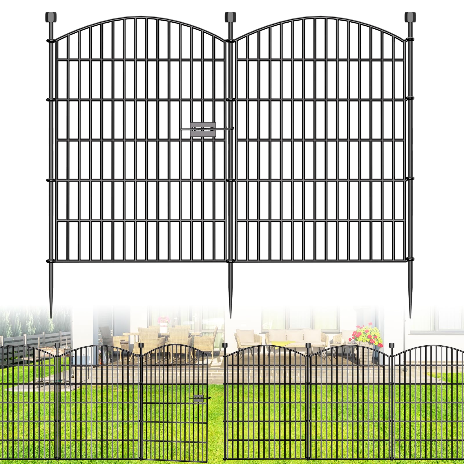 Bilibompa No Dig Garden Fence with four panels and gate guarding flower beds