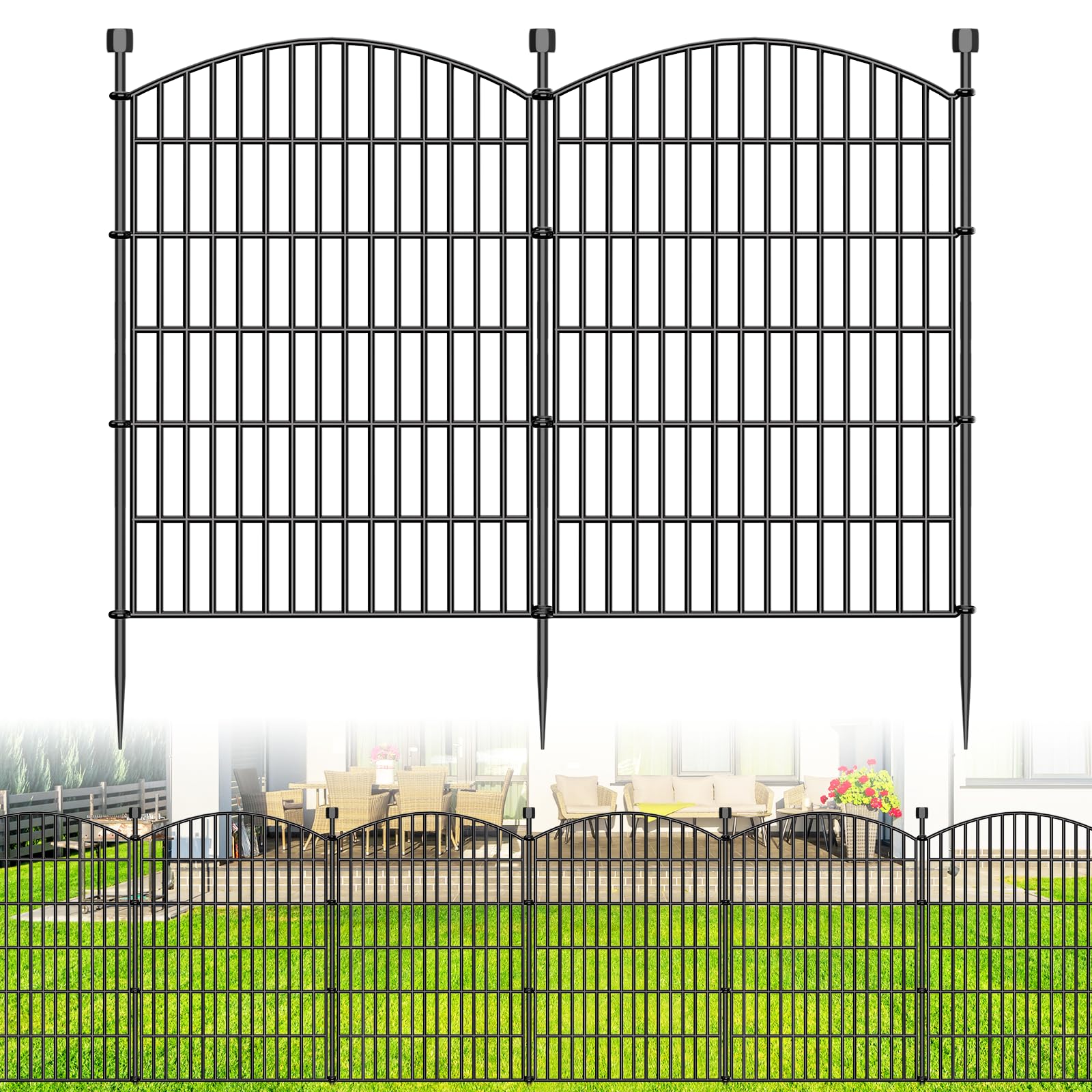 Bilibompa no-dig garden fence with five panels standing tall to protect plant beds.