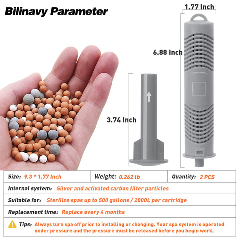 Bilinavy Spa Ag+ stick in filter showing compatibility with common spa setups