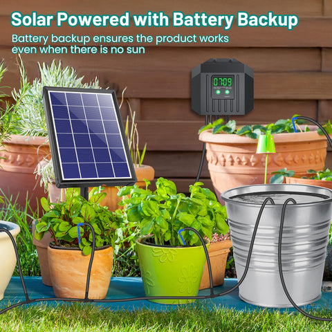 Biling 2200mAh battery stores energy for nighttime watering