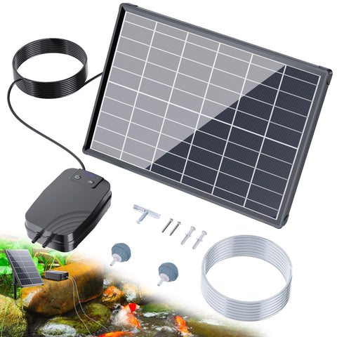 Biling 8W solar pond aerator with battery backup for daytime charging and nighttime aeration.