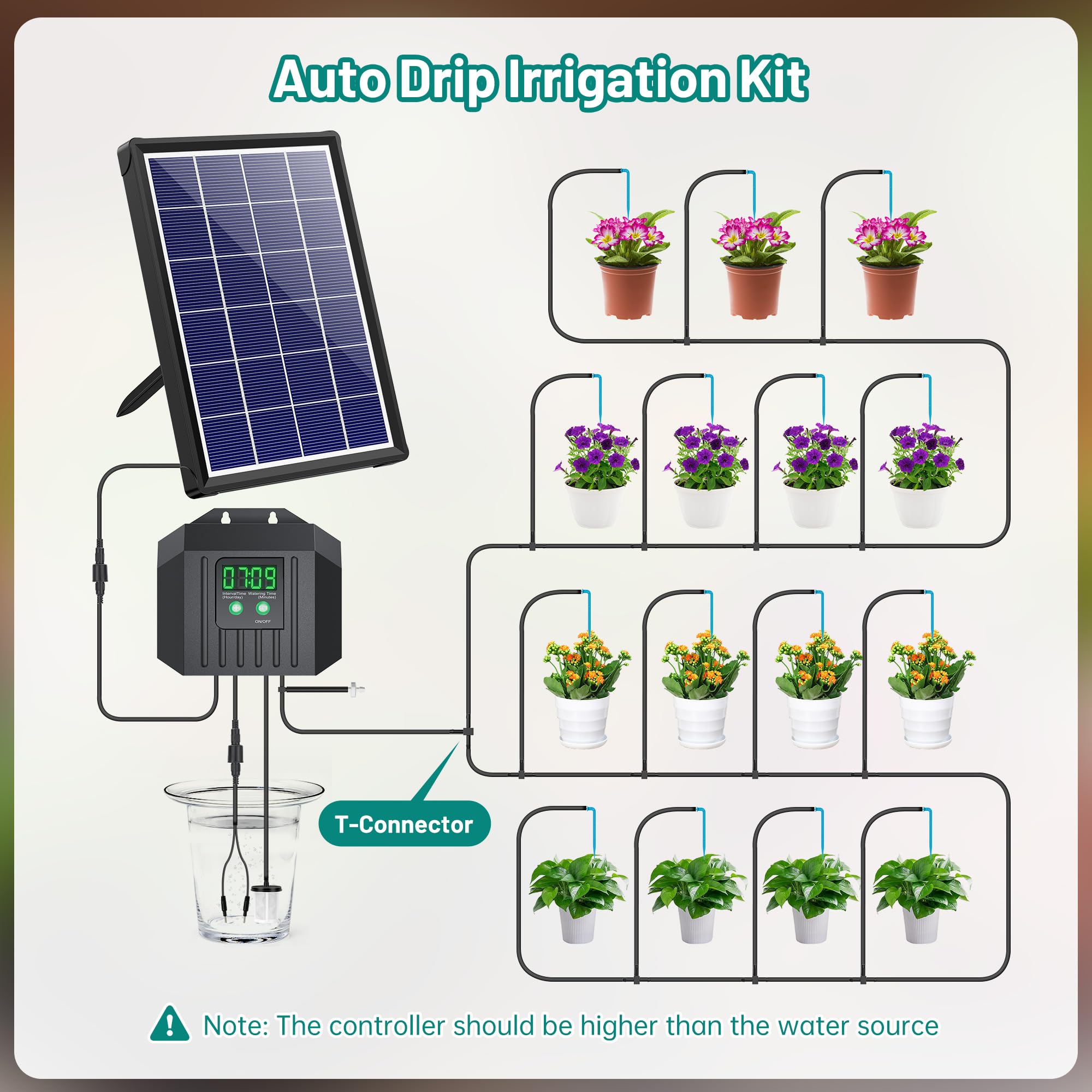 Biling drip nozzle close-up highlights targeted root watering