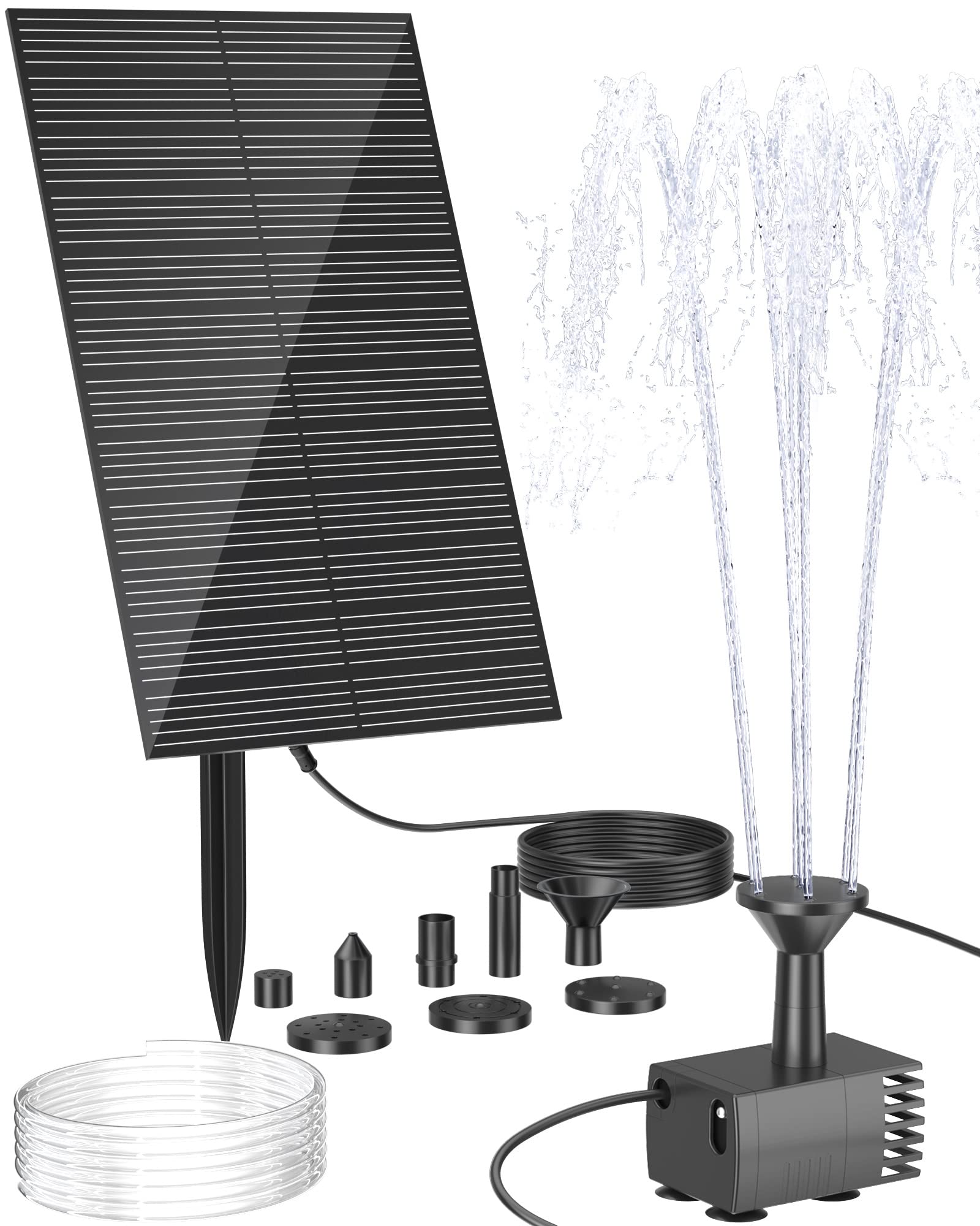 Biling solar fountain panel powering automatic spray for outdoor water features