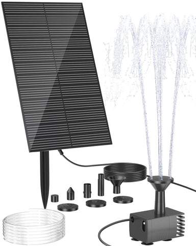Biling solar fountain panel powering automatic spray for outdoor water features