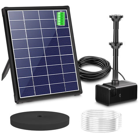Biling solar panel with glass protection powering outdoor fountain efficiently.
