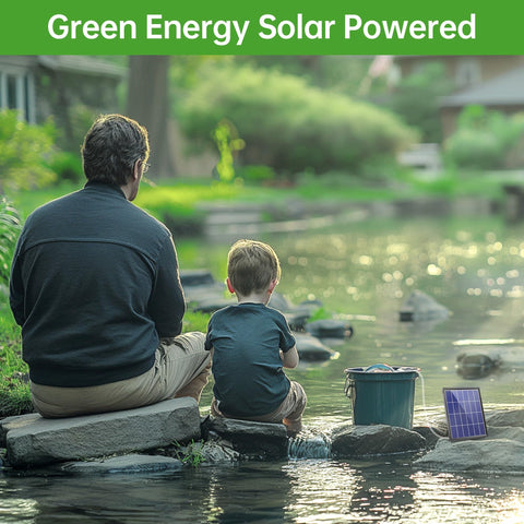 Biling Solar Pond Aerator battery backup shows built in power for day and night aeration.