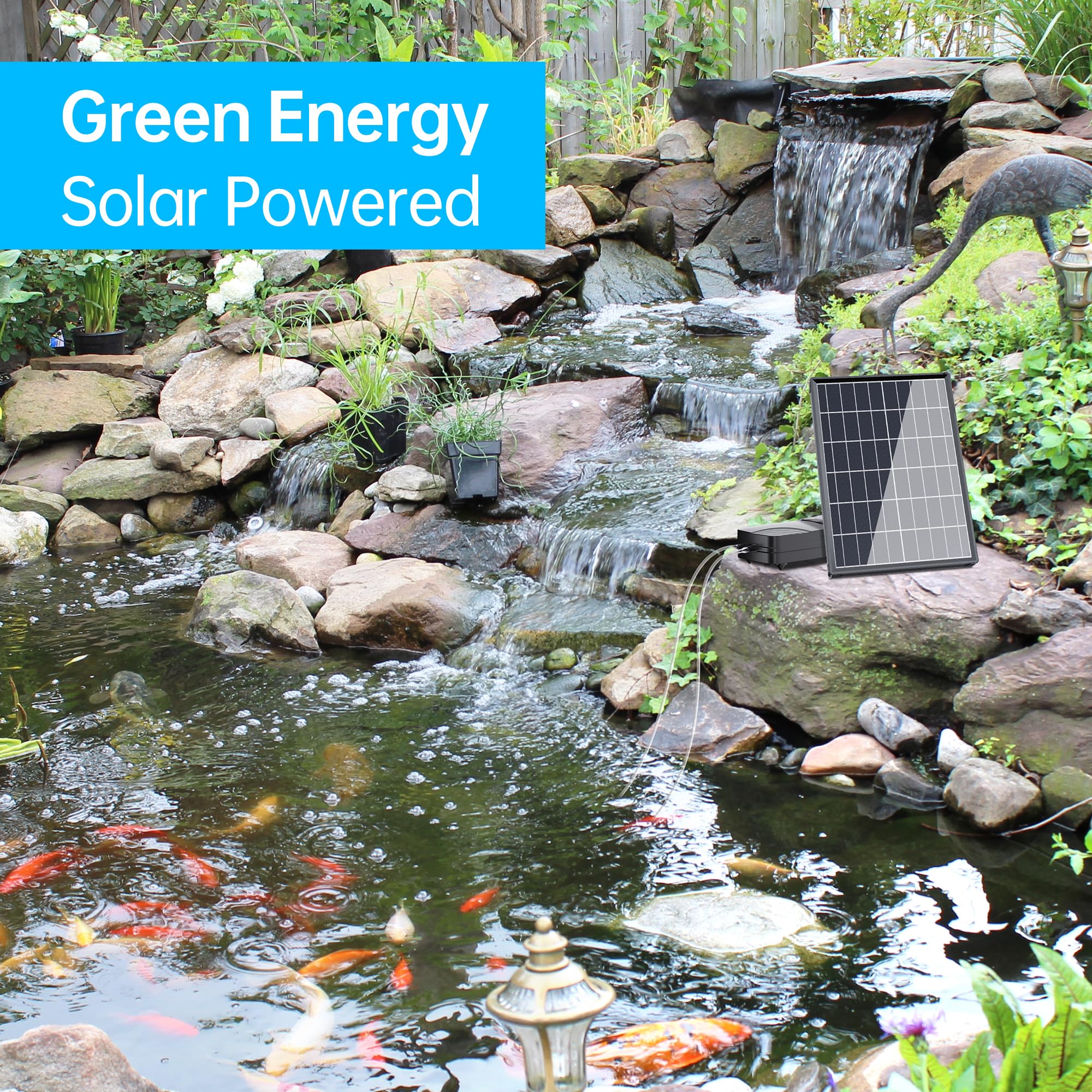 Biling dual-pump solar pond aerator delivering ample aeration for ponds.