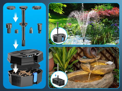 Biling Solar Pond Filter outdoor setup in a sunny garden pond