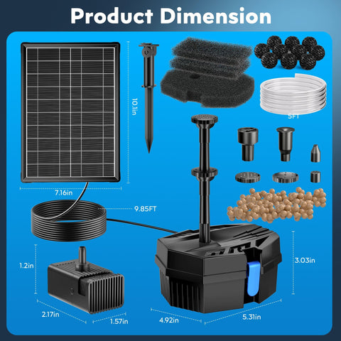 Biling Solar Pond Filter compact design fits 50–200 gallon ponds