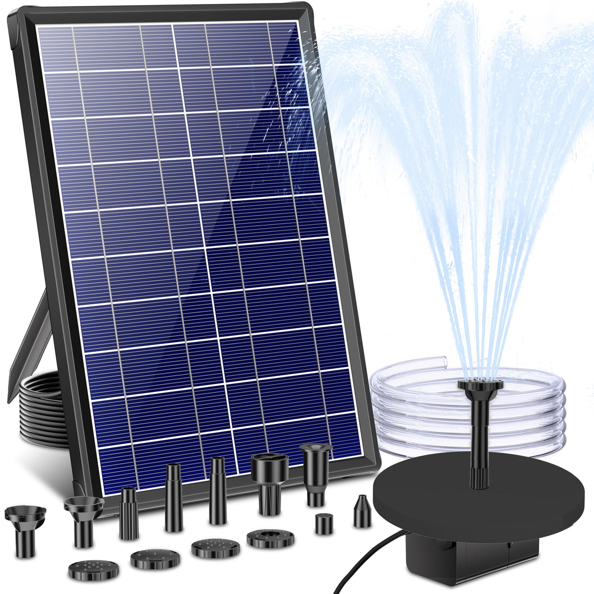 Biling solar water pump outdoors powering a fountain with sun-driven efficiency