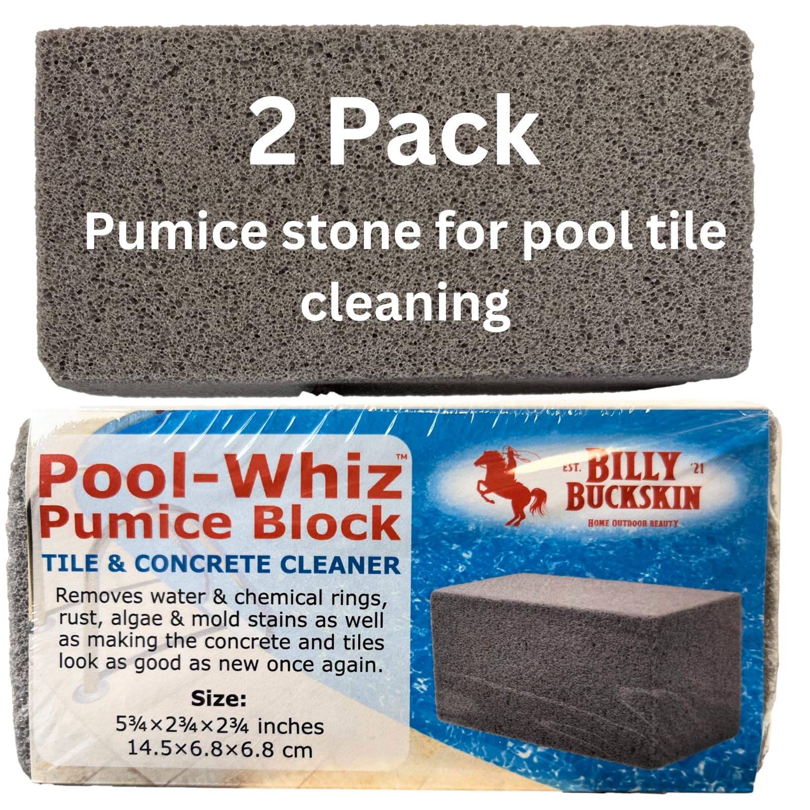 Billy Buckskin Pool Whiz pumice stone 2-pack cleans pool tiles and grout without scratching