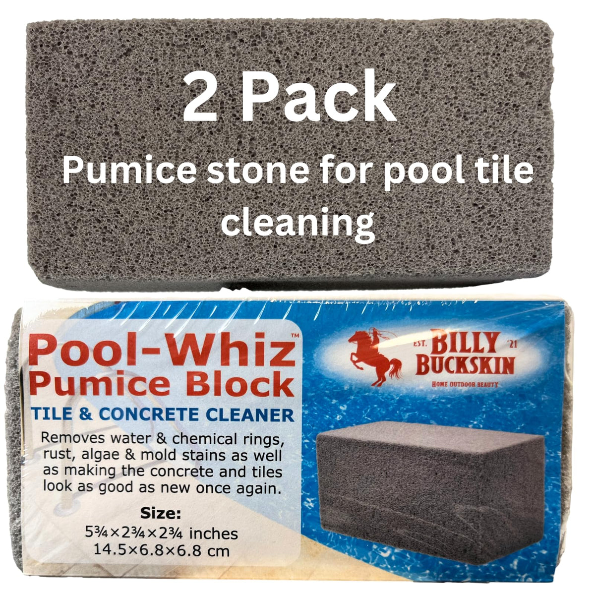 Billy Buckskin Pool Whiz pumice stone 2-pack cleans pool tiles and grout without scratching