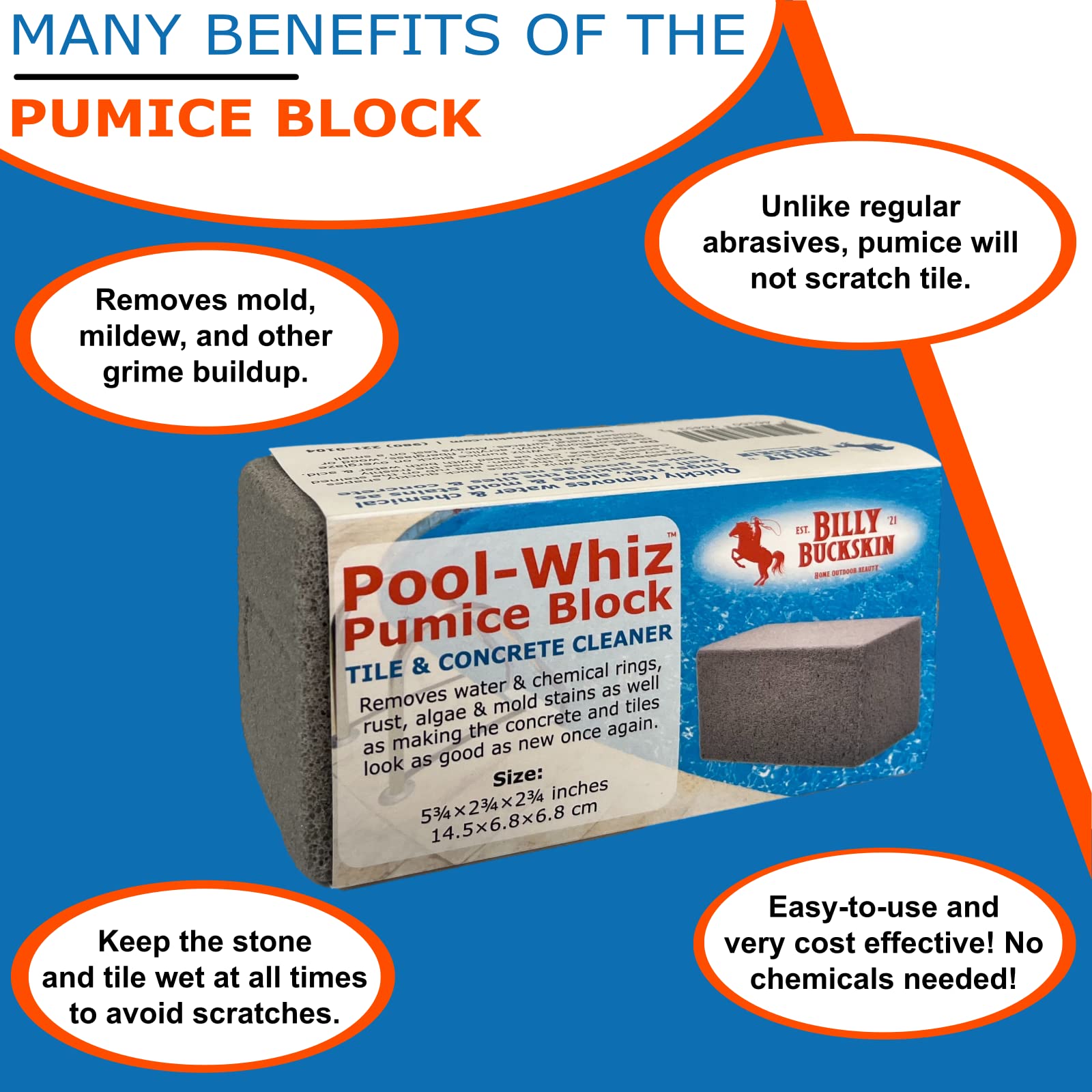 Billy Buckskin spa concrete cleaner pumice performs deep cleaning on stone surfaces