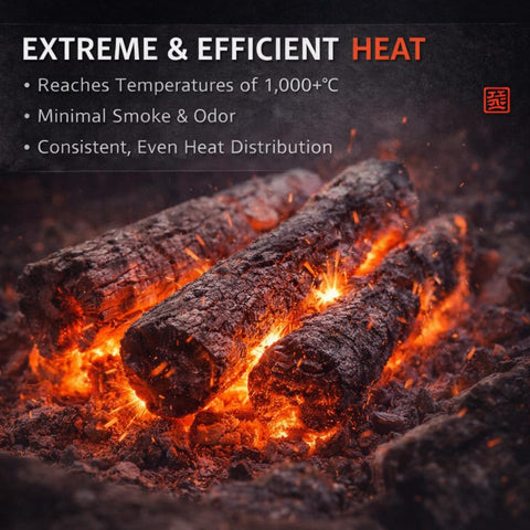 Bincho-Yaki Hero low-moisture charcoal reduces smoke and enhances flavor development.