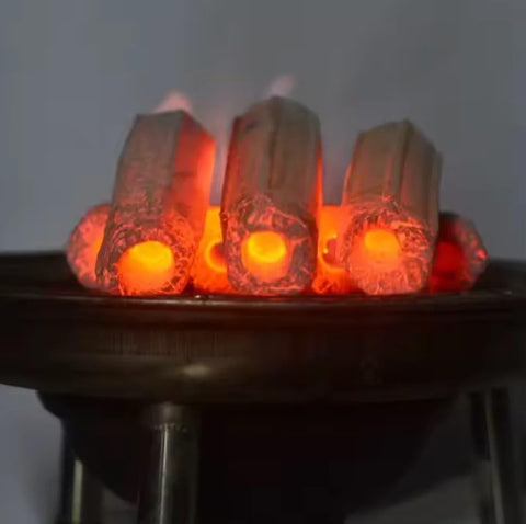 Binchotan Ogatan briquette charcoal stacked briquettes provide long-lasting heat.