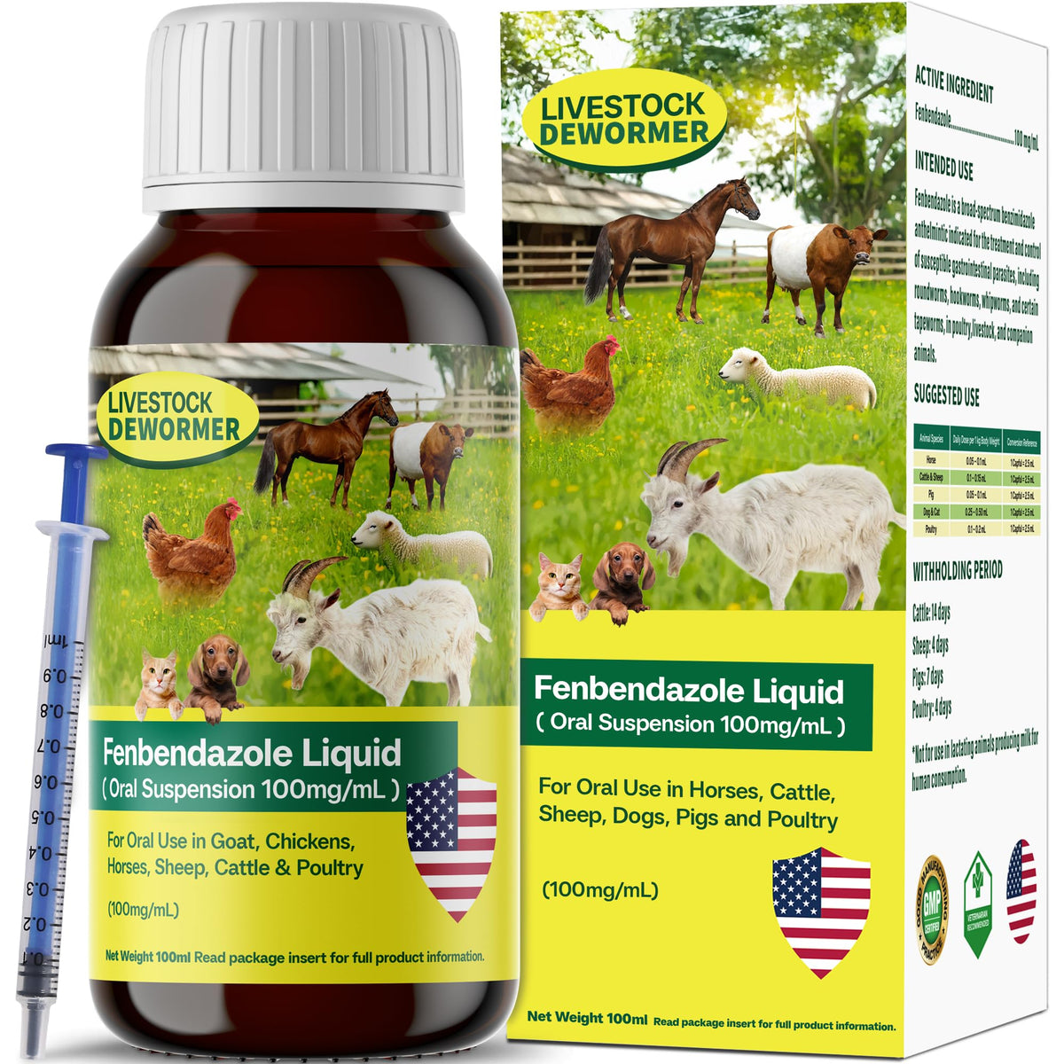 Bingbrofam dewormer bottle label view with clear dosing guidance