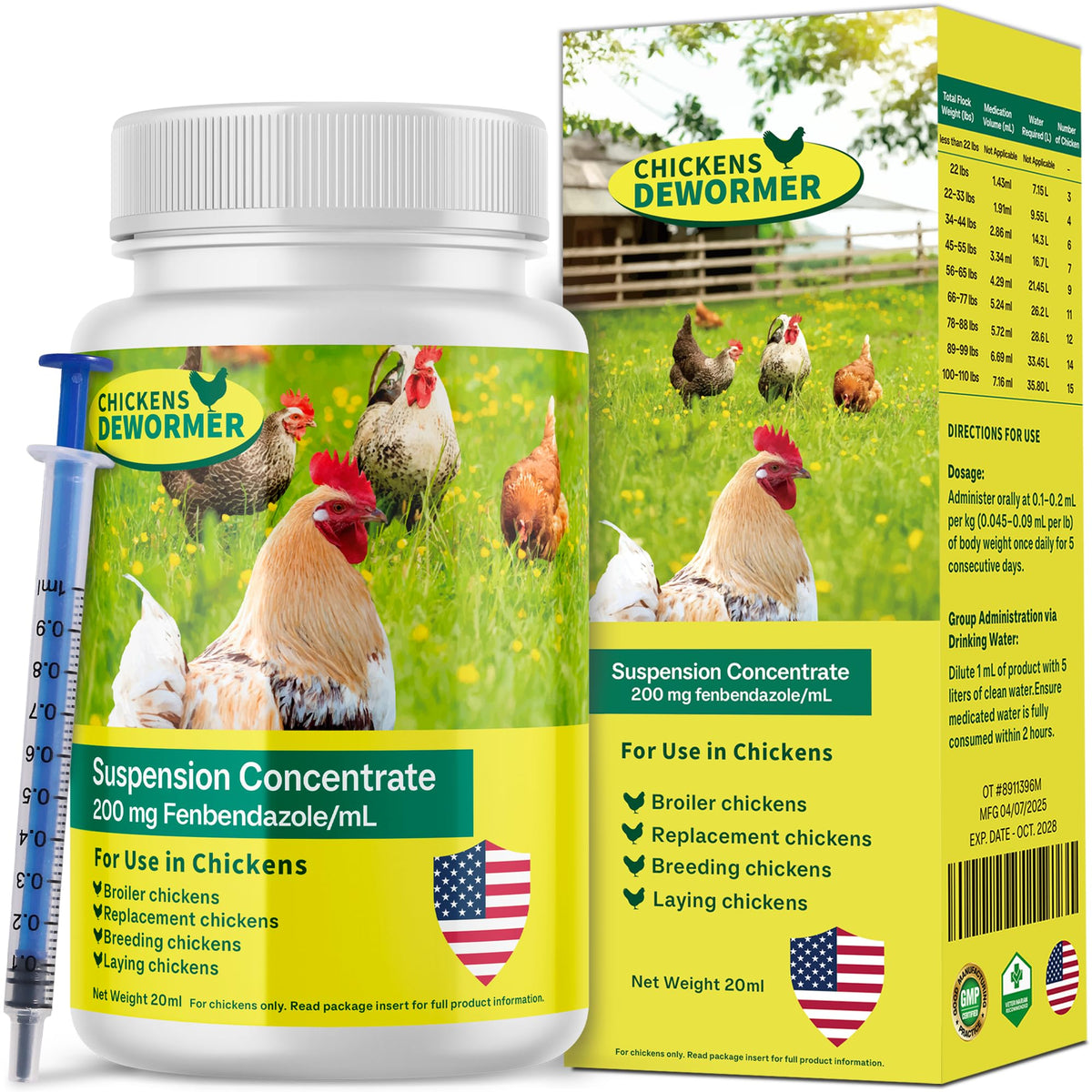 Bingbrofam dewormer liquid bottle for poultry with easy dosing.