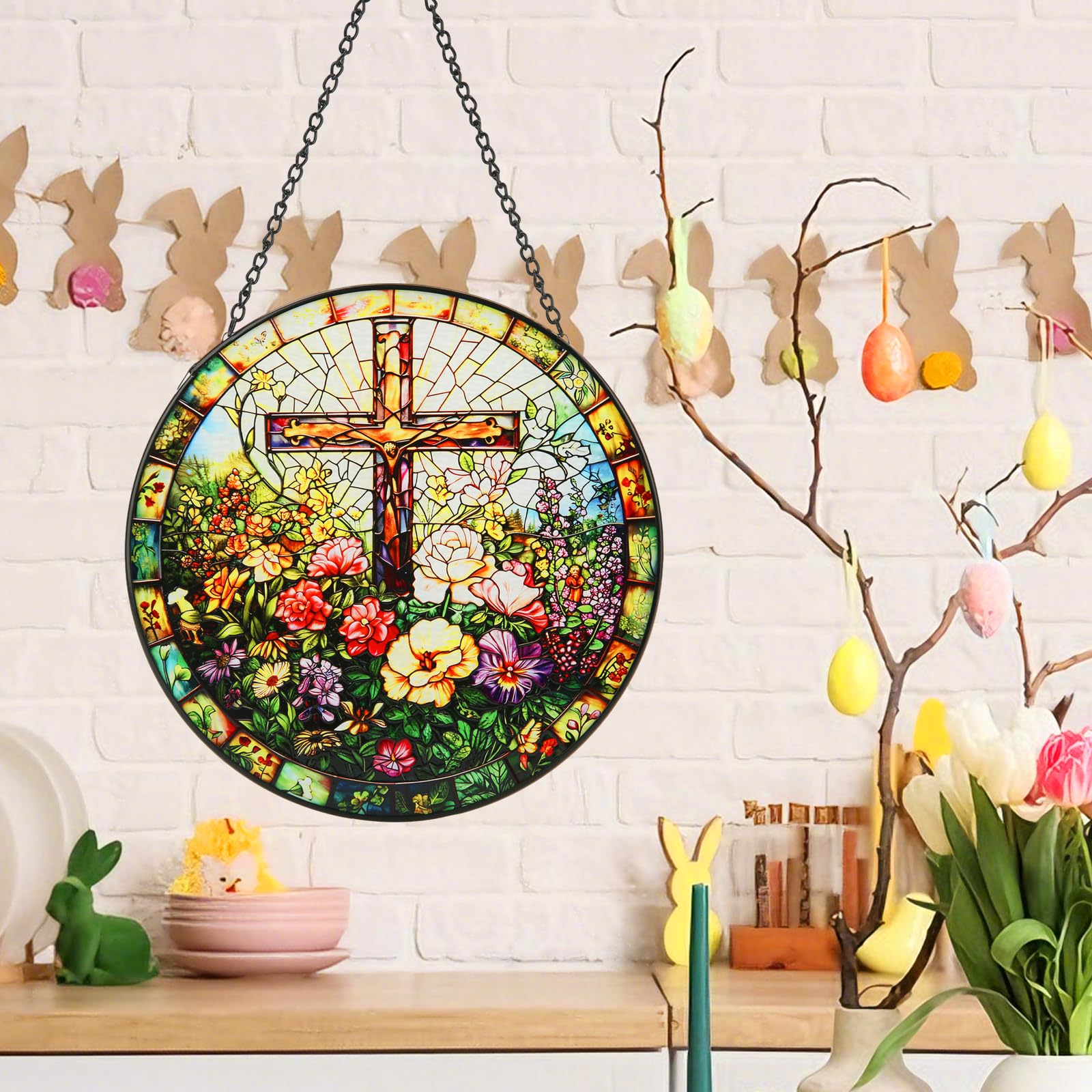 Bingcute stained glass cross adds chic kitchen or living room focal point