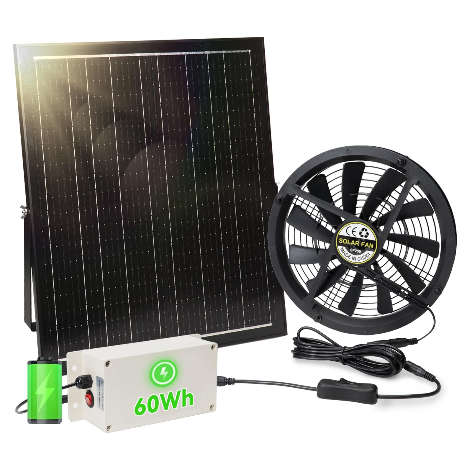 BINGLUX solar exhaust fan product photo for outdoor cooling and greenhouse use.