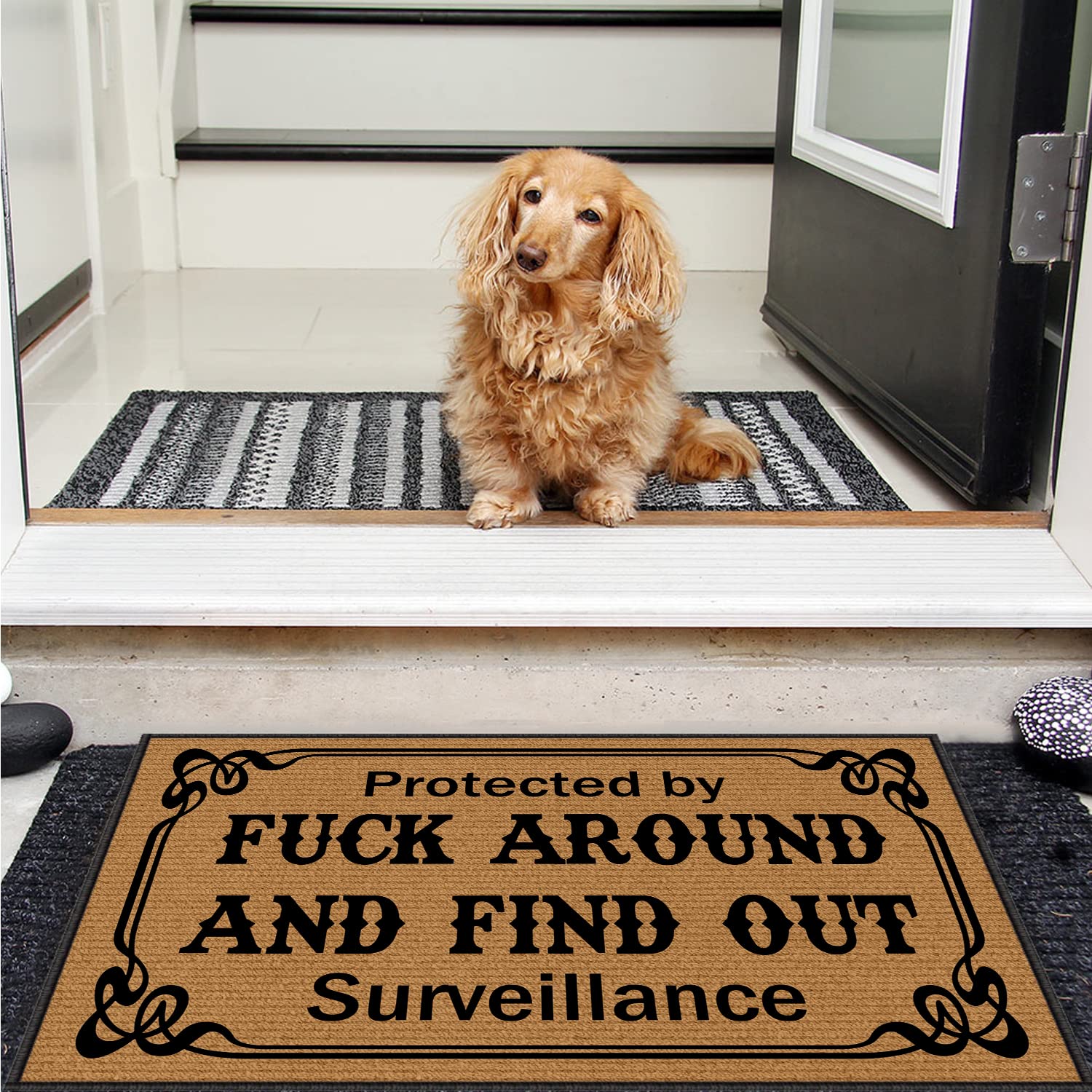 BinHang entrance mat layout showcase highlighting low-profile design that fits under doors.