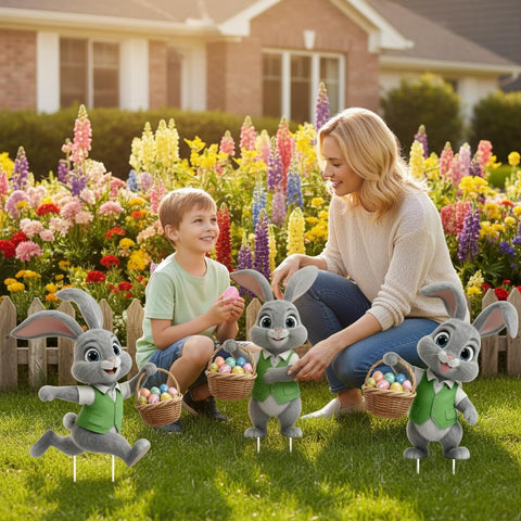 Binkahui bunny sign stakes set outdoors with quick installation for instant yard charm.