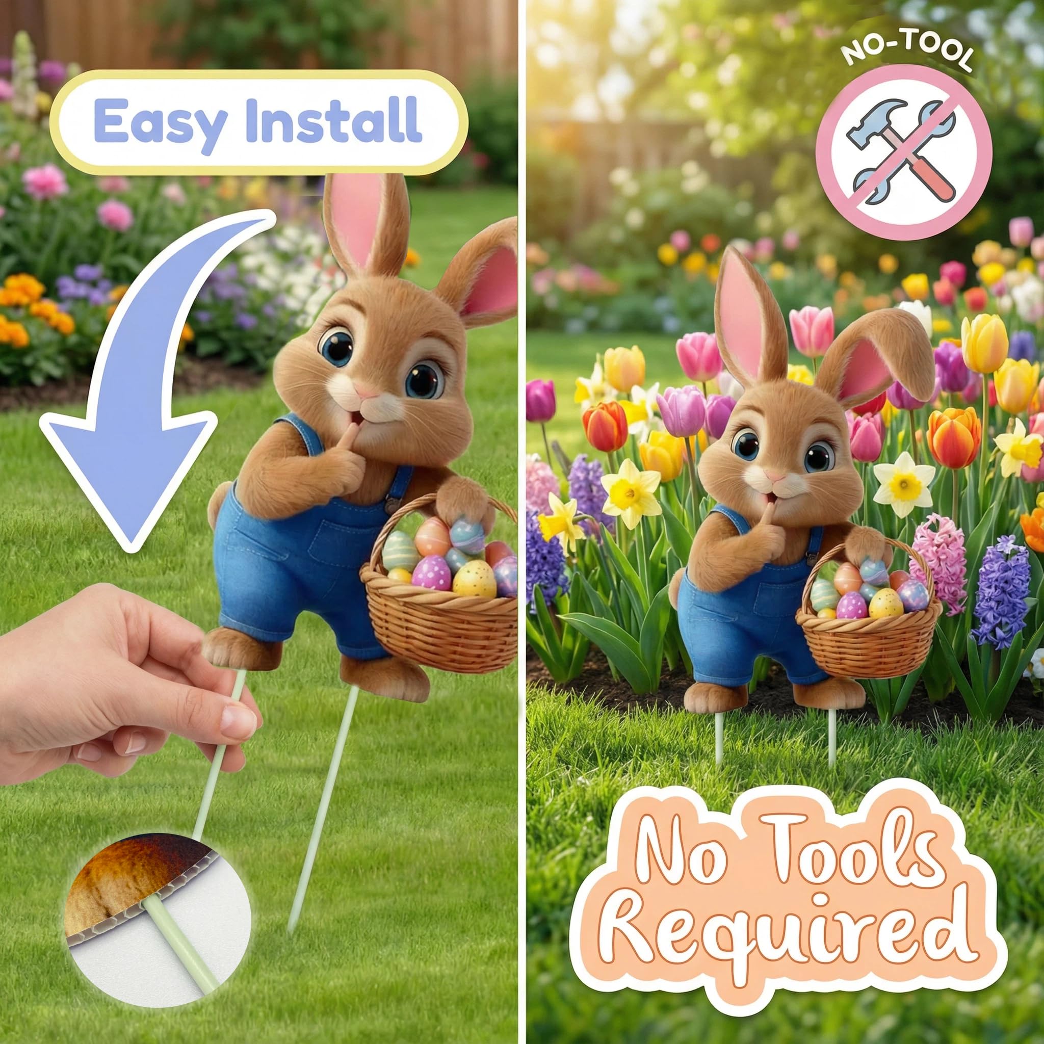 Binkahui Easter Bunny yard sign design 4 stands sturdy on lawns and porches