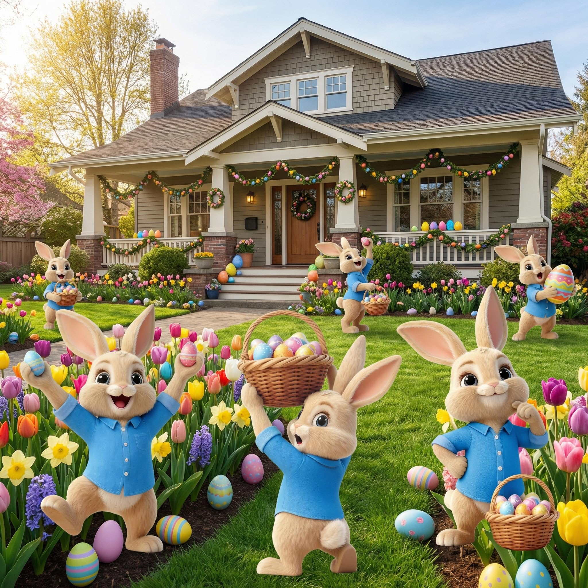 Binkahui bunny yard sign with stake in bright colors for lawn display.