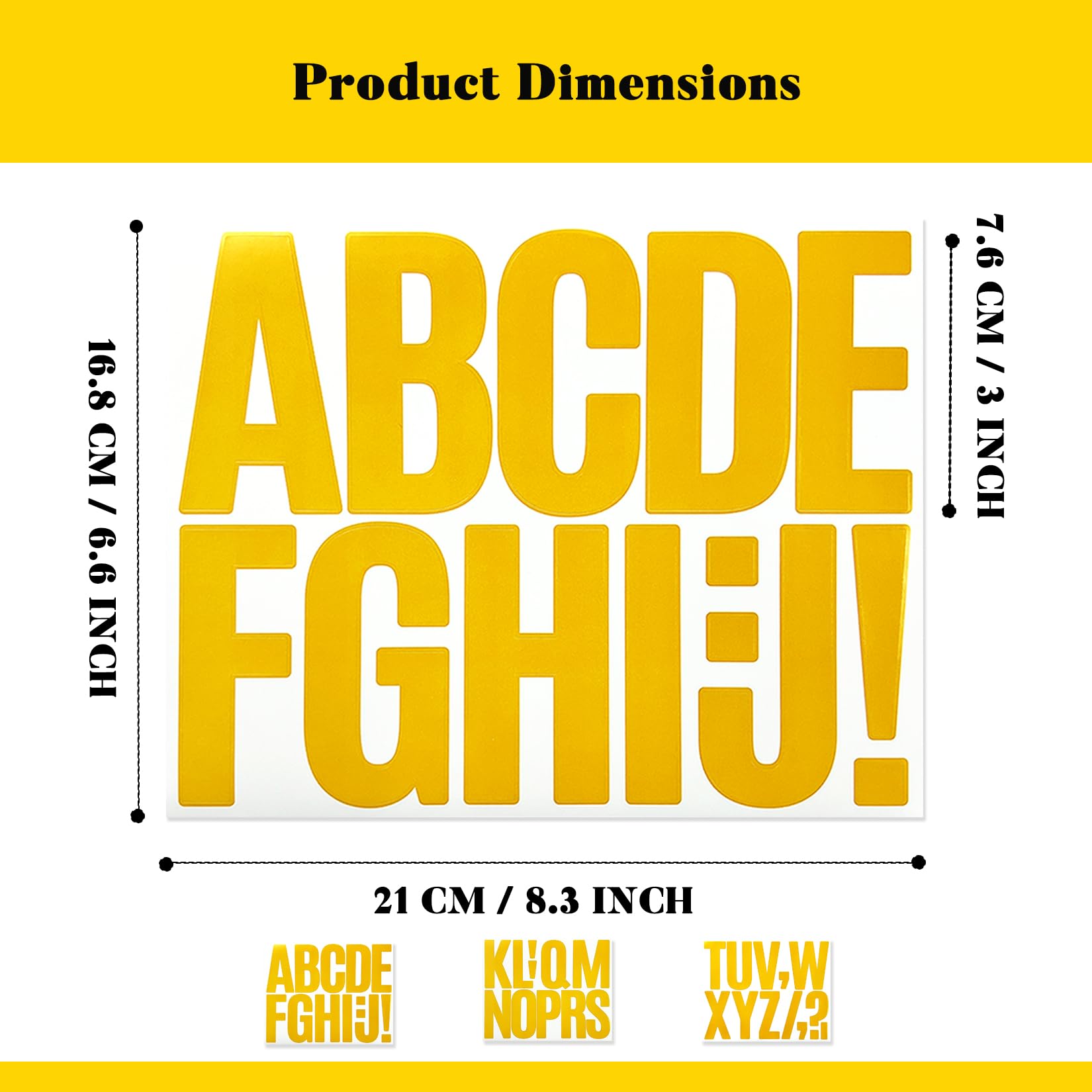 Close up of 3 inch letters showing high definition readability on yellow stickers
