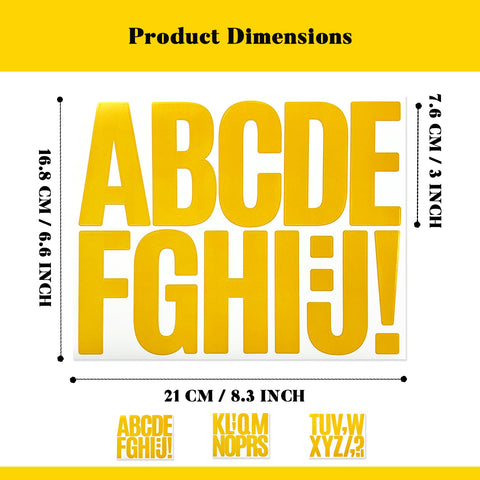 Close up of 3 inch letters showing high definition readability on yellow stickers