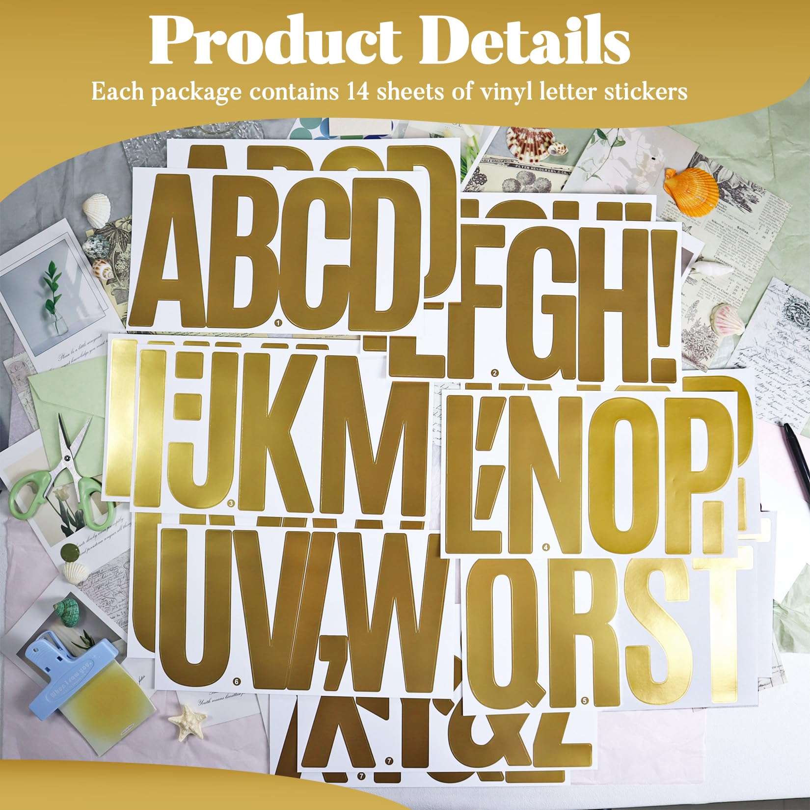 BINLINHONGO 78 gold alphabet stickers letters on a smooth surface for easy application.