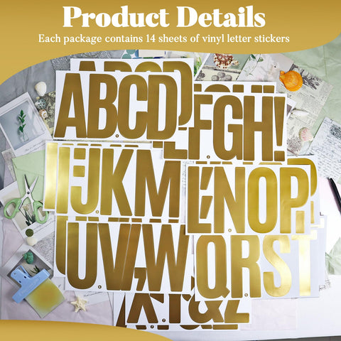 BINLINHONGO 78 gold alphabet stickers letters on a smooth surface for easy application.