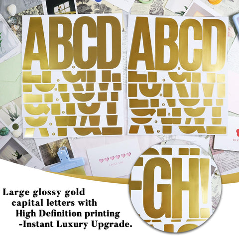 BINLINHONGO 78 gold alphabet stickers easy removal without residue.