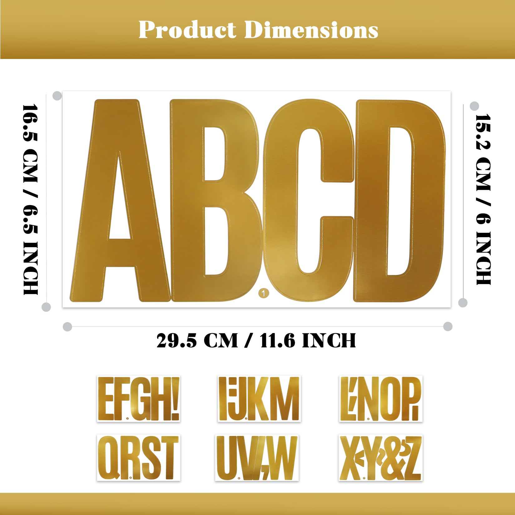BINLINHONGO 78 gold alphabet stickers sheet close-up showing thick, durable vinyl.