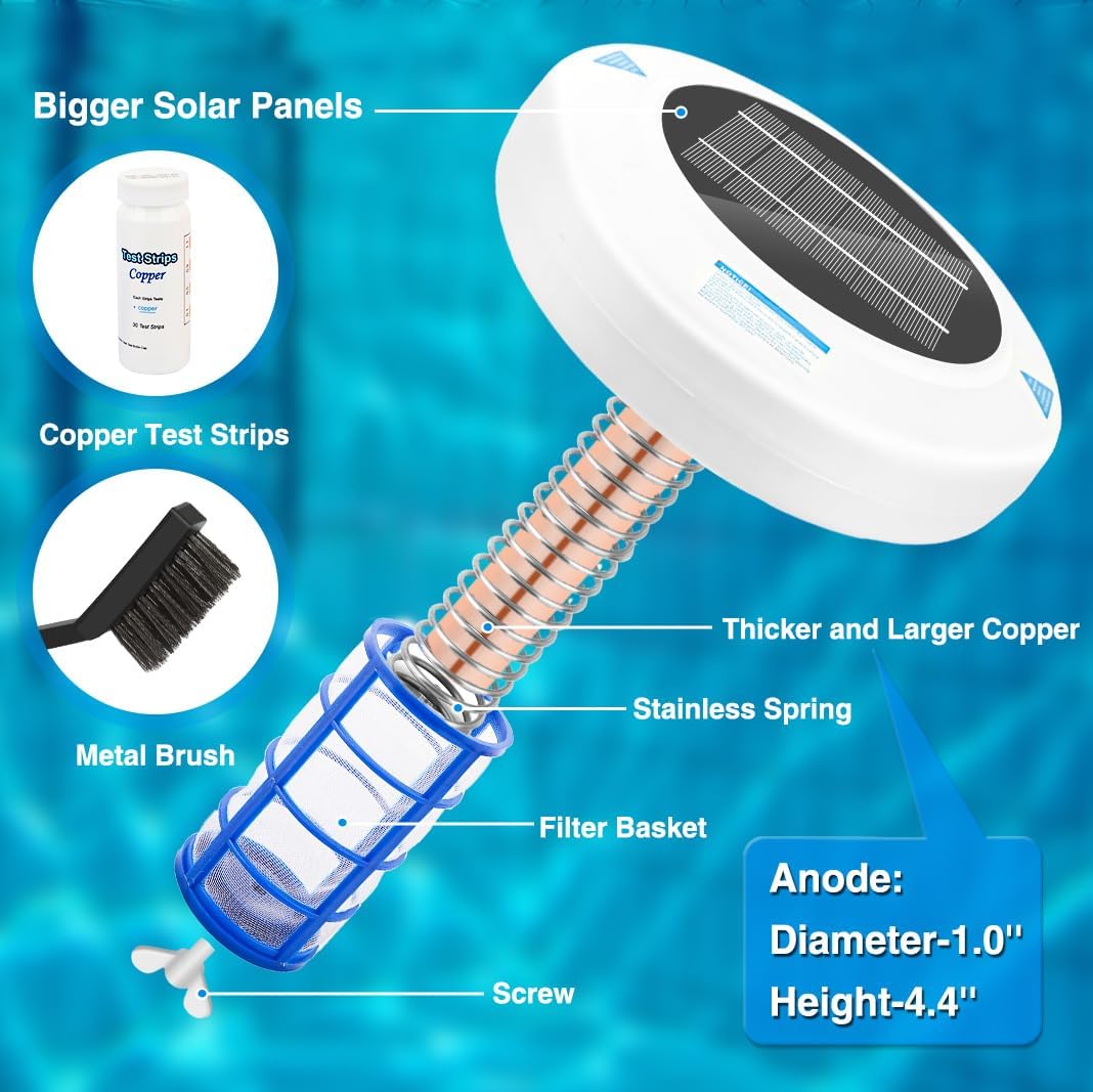 Binmaton floating pool ionizer in water demonstrating maintenance-free operation.